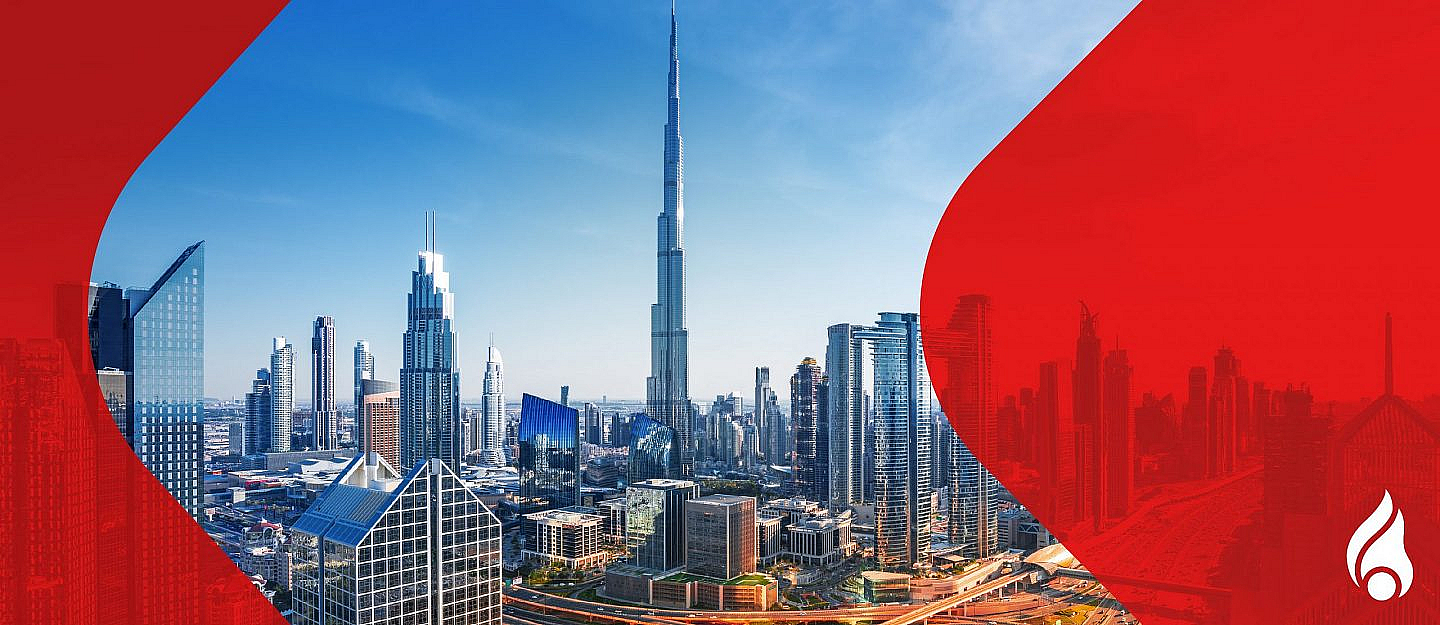 عقارات دبي وشعار دوبيزل باللون الأحمر