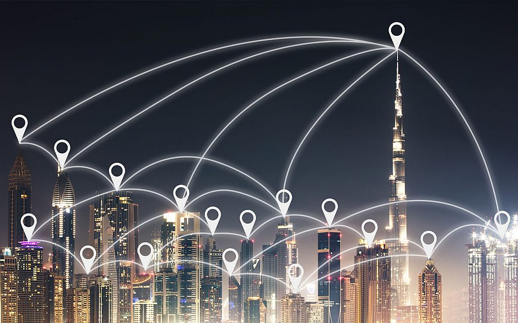 رسم لشبكة تصل بين الأبراج في دبي