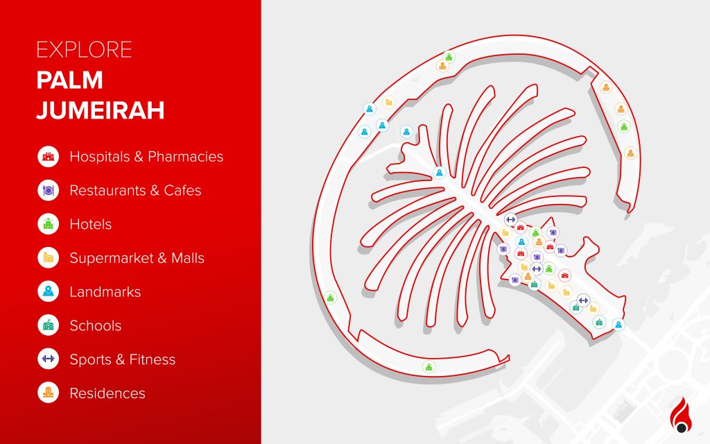 Palm Jumeirah Dubai area overview infographic