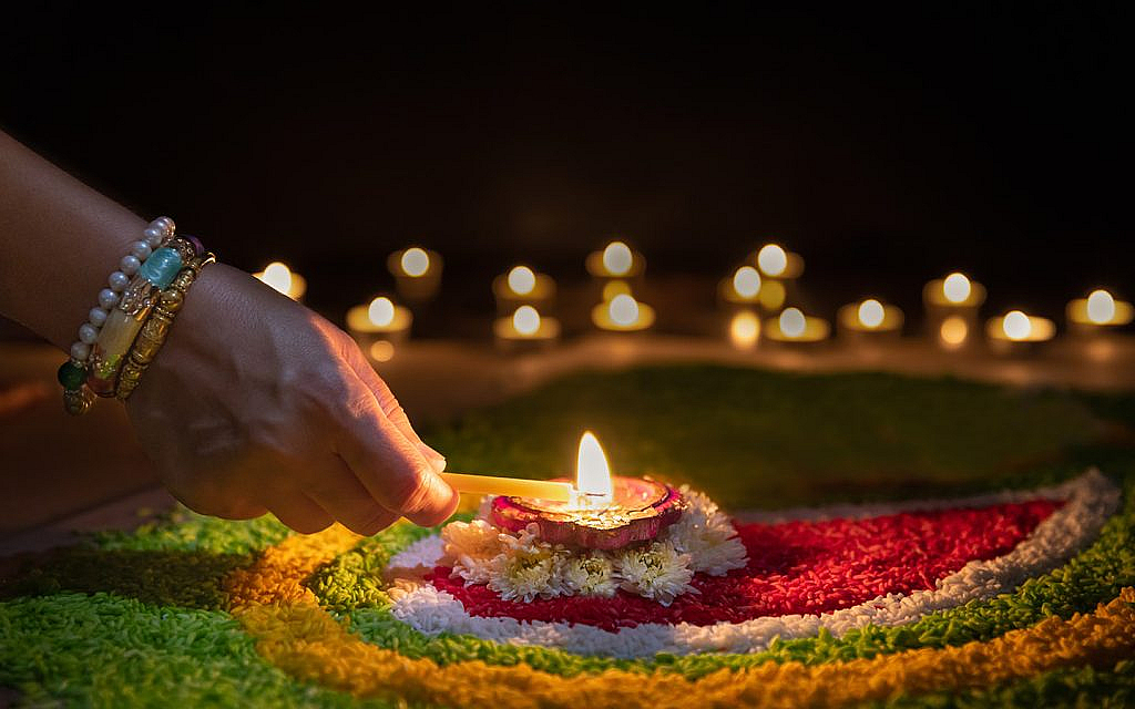 Diwali celebrations with candles, lanterns and diyas
