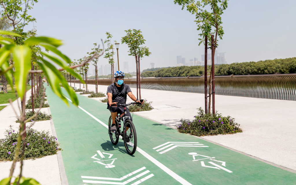 Cyclist on a cycling track in Abu Dhabi
