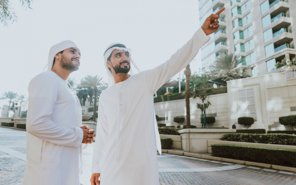 Real estate agent showing building to client