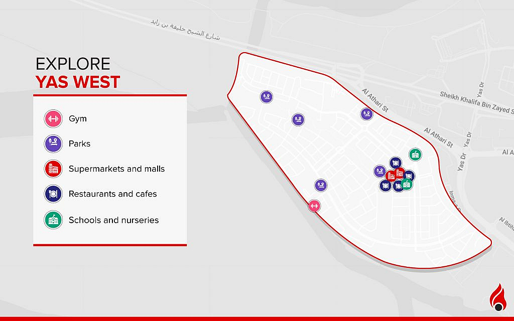An aerial view of West Yas sub-community located in Yas Island. 