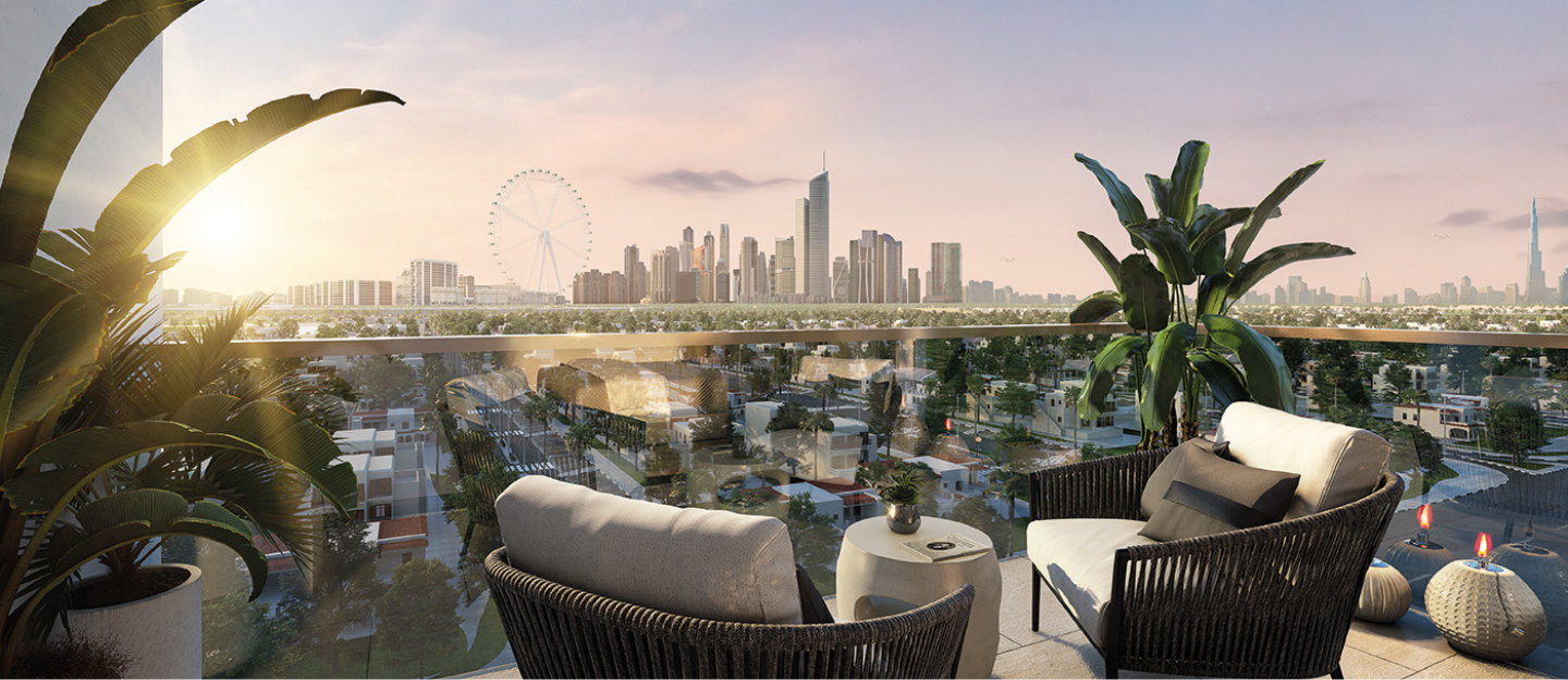 شرفة فاخرة تطل على أفق إمارة دبي
