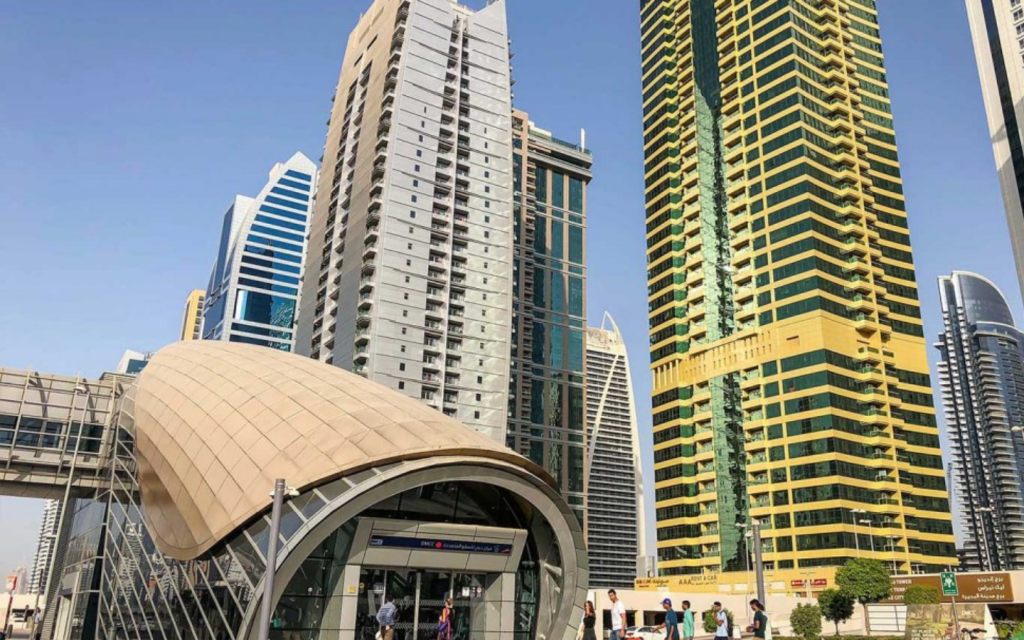 View of JLT metro station and buildings