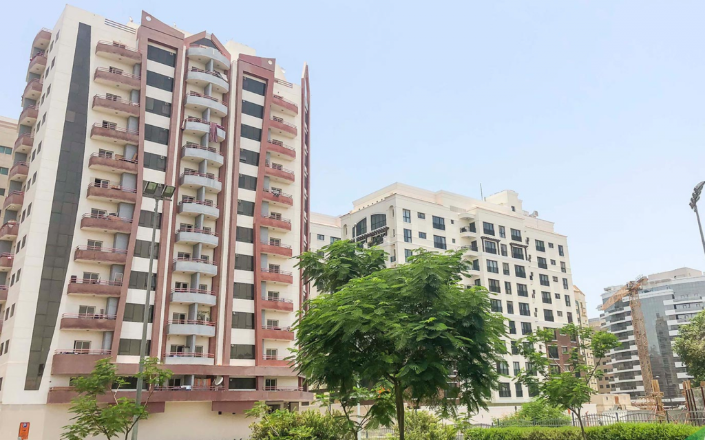 A mid-rise apartment building in Al Nahda