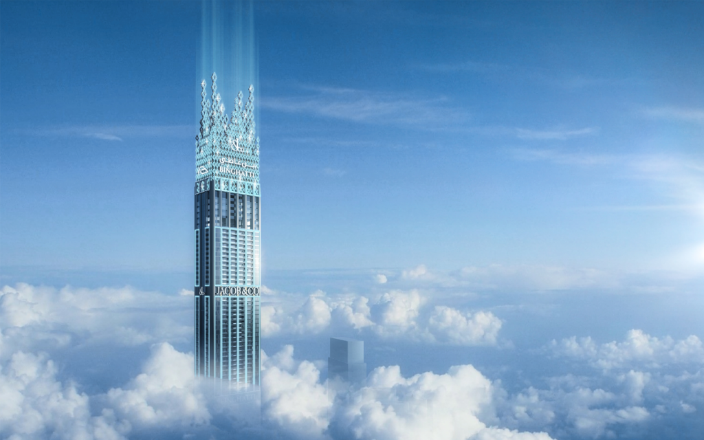 The Burj Binghatti tower above clouds