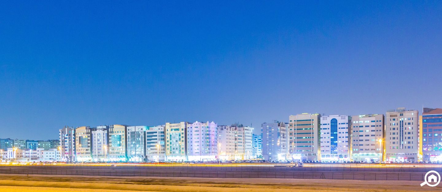 Mussafah apartment buildings at night