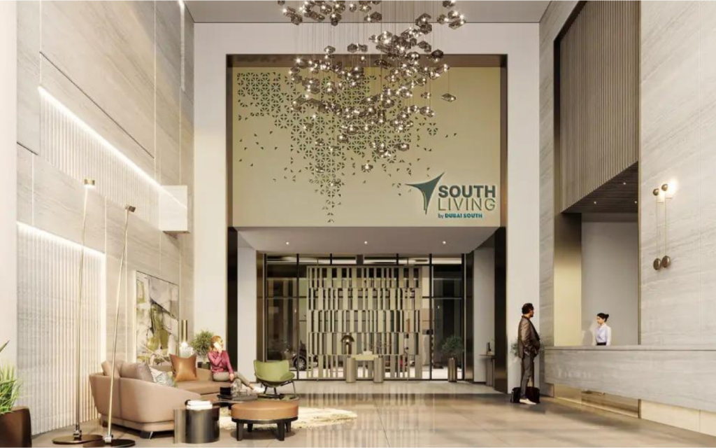 ردهة استقبال وانتظار في مبنى ساوث ليفينج في دبي