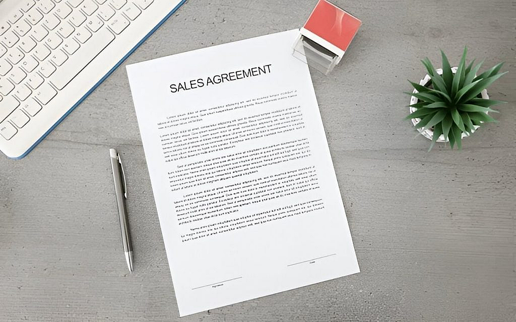 A sales agreement on a table