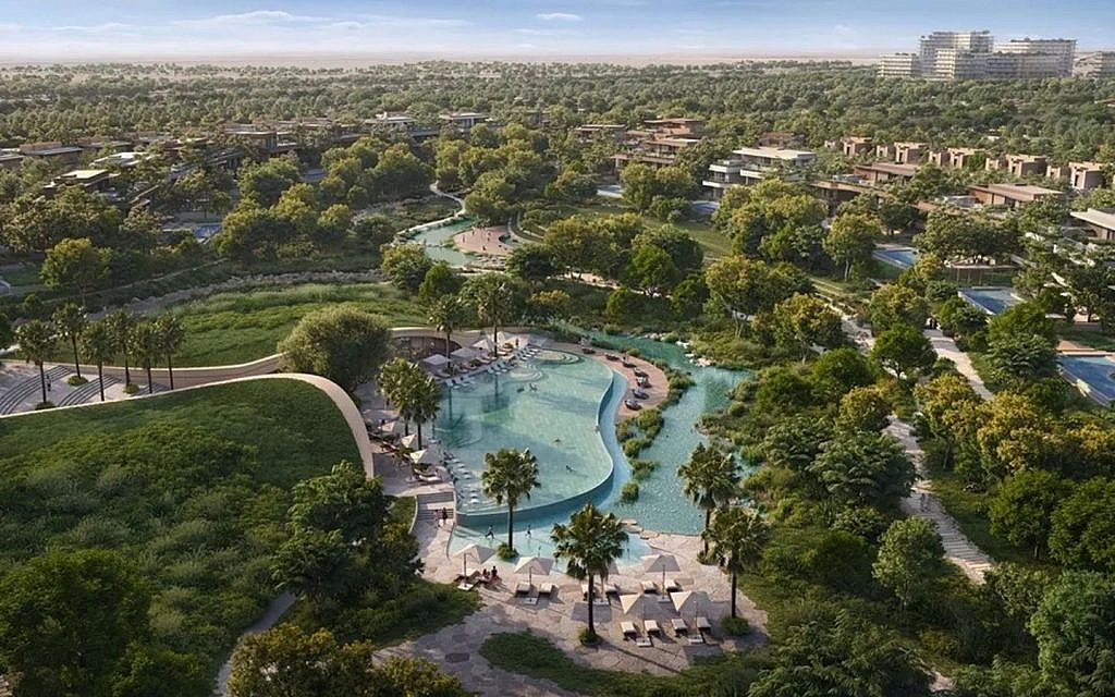 Exterior view of contemporary villas in The Wilds by Aldar, highlighting architectural design and landscaping.