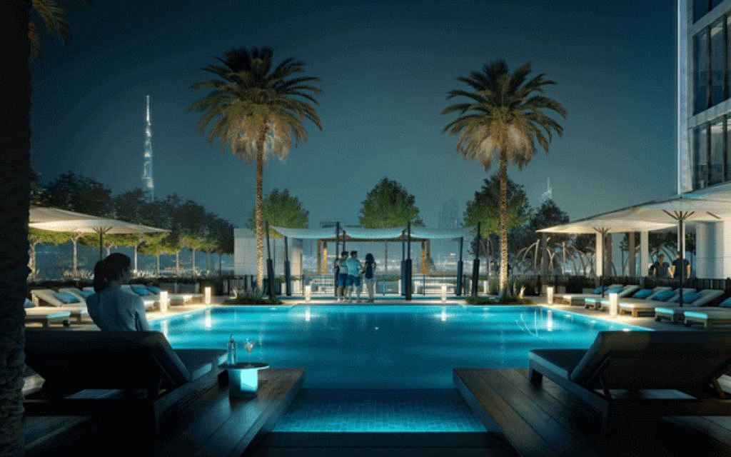 The F1fth by Object 1 swimming pool at night