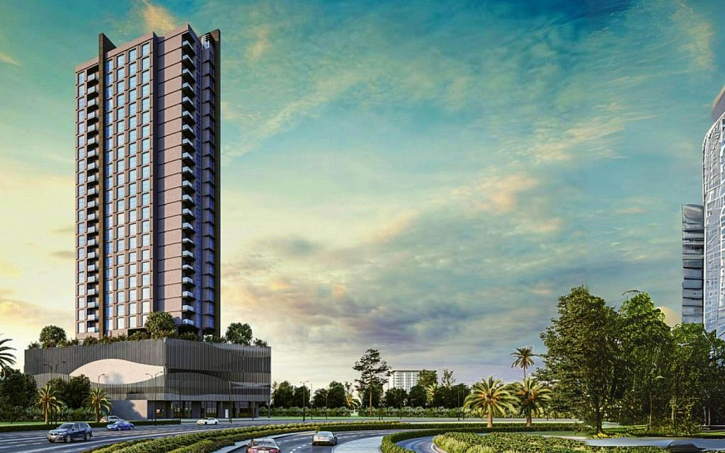 Century Tower Building with landscaped gardens surrounding it