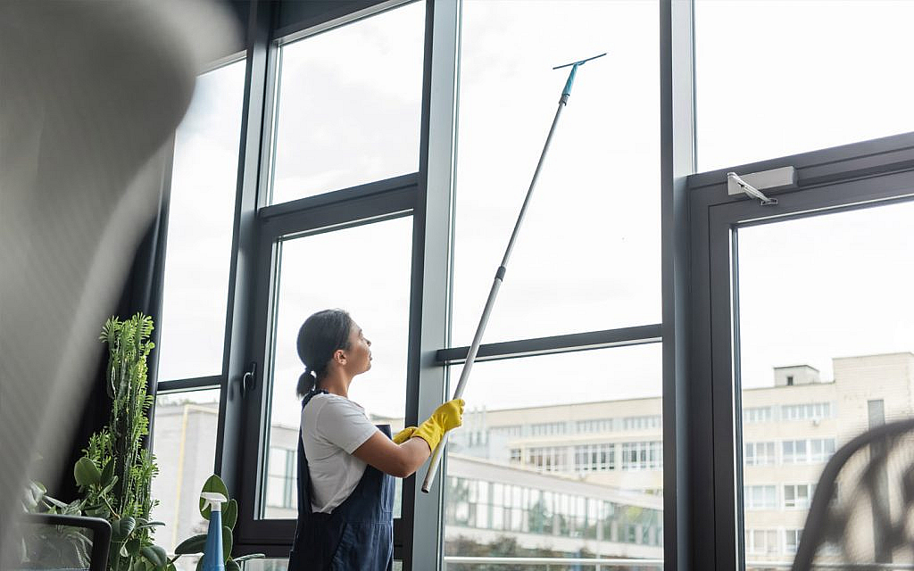 سيدة تنظف نافذة