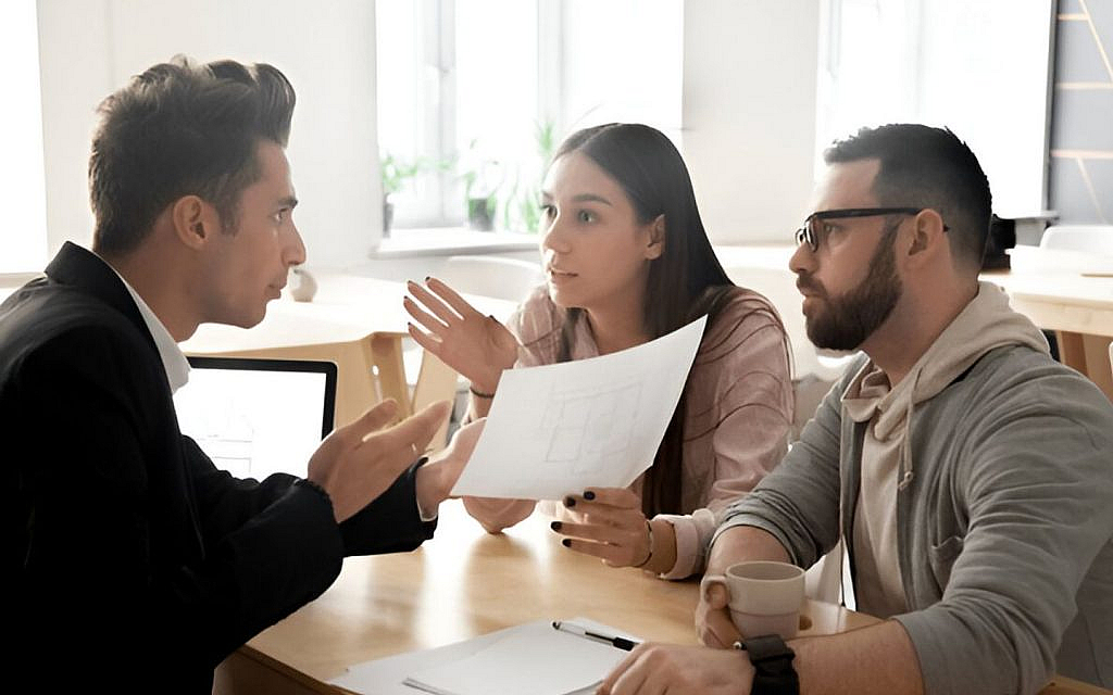 The Tenant and landlord are angry in front of a lawyer