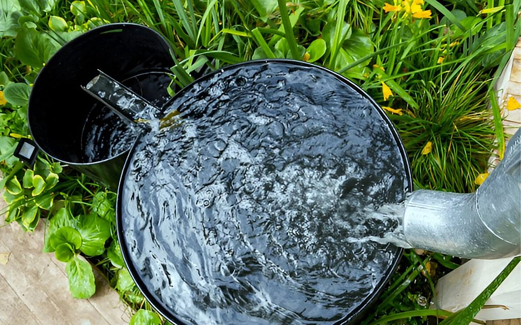 Rain water being collected in a bucket