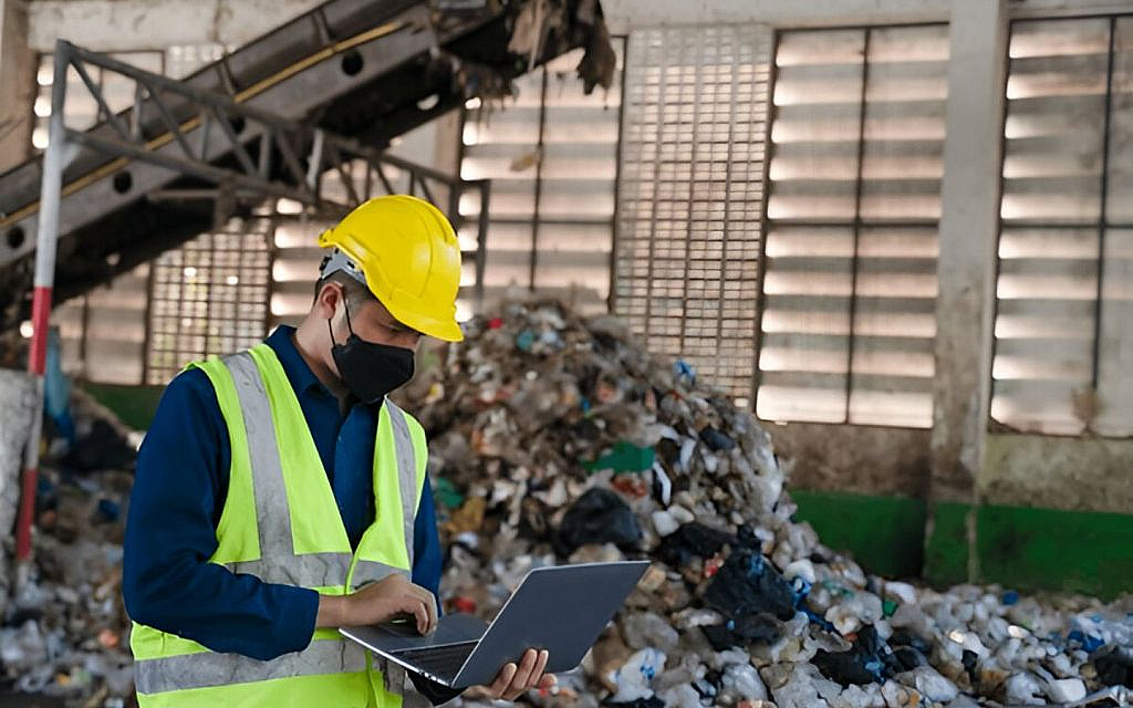 A worker managing Dubai waste while maintaining sustainability
