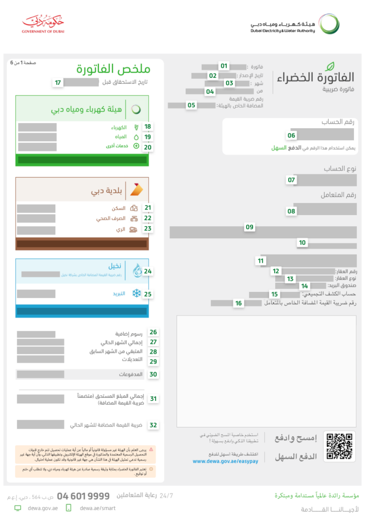 الصفحة الأولى من فاتورة ديوا
