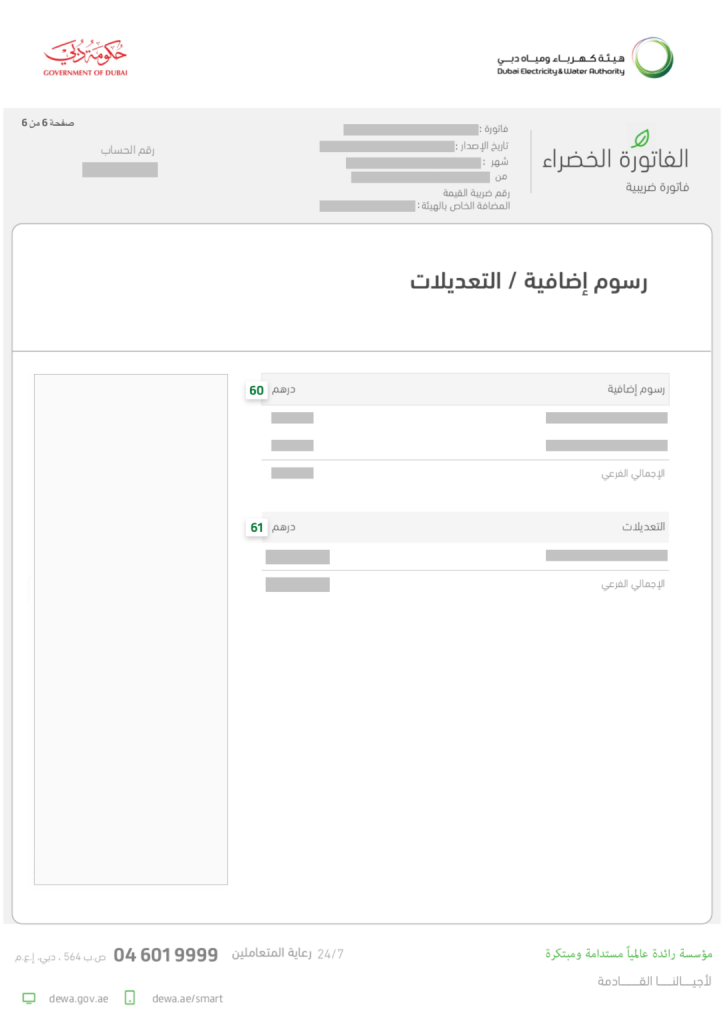 الصفحة السادسة من فاتورة ديوا
