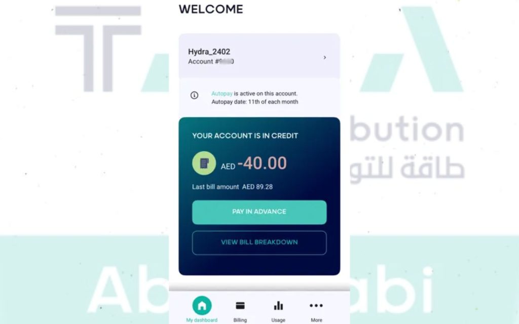 TAQA Distribution bill payment app UAE