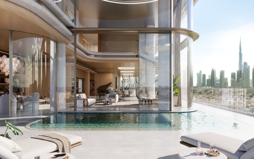 Sky villas often include private elevators, pools, gyms, and smart home features.