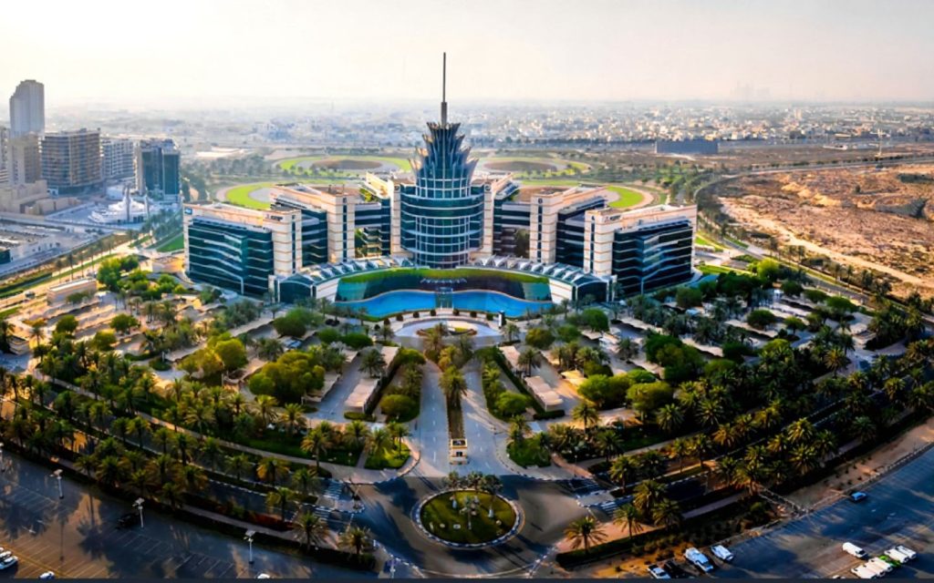Aerial view of an economic free zone of Dubai