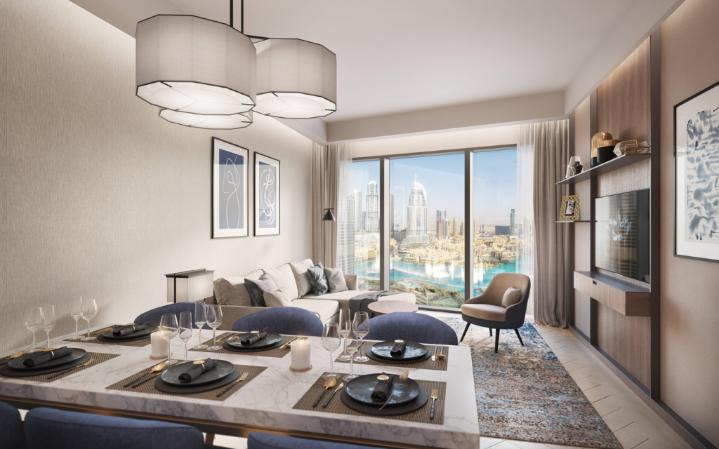 inteiror of buildings to Rent Flats With dubai fountain view