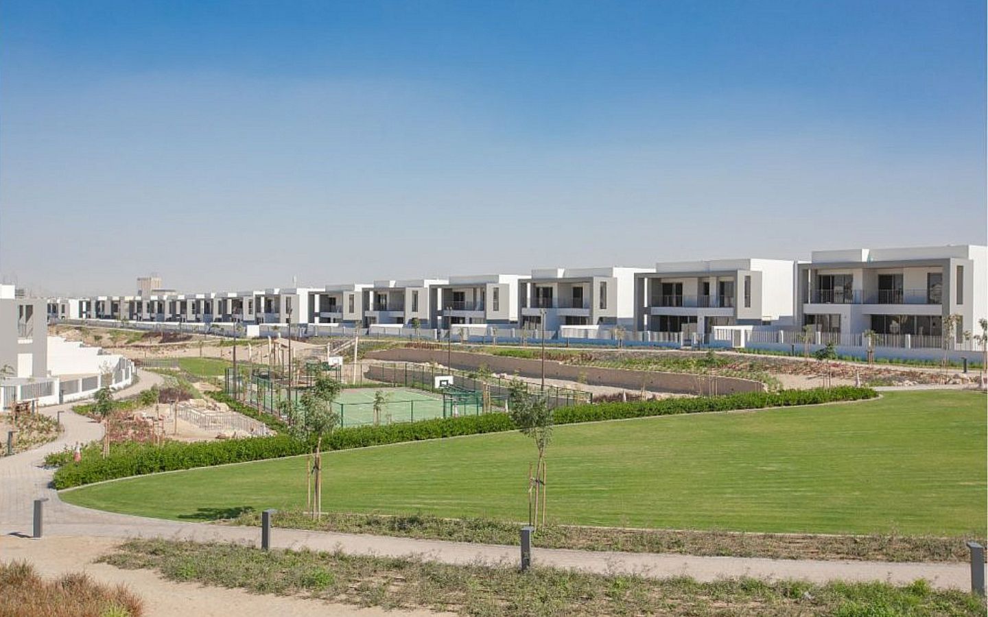 A series of white villas in Dubai Hills Estate