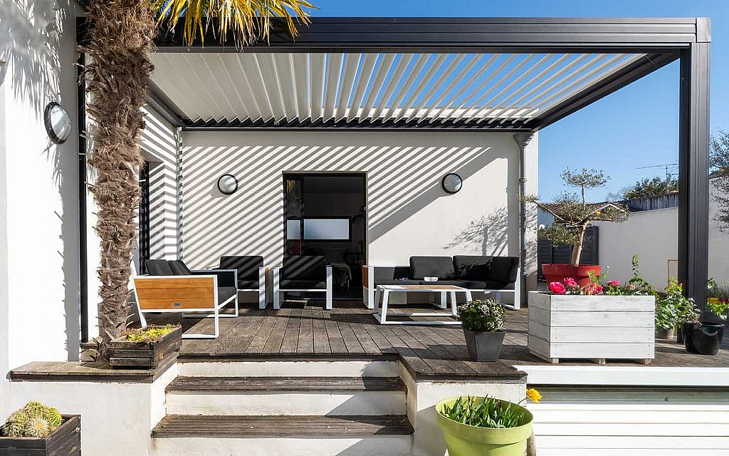 outdoor space protection from the weather with sunshade