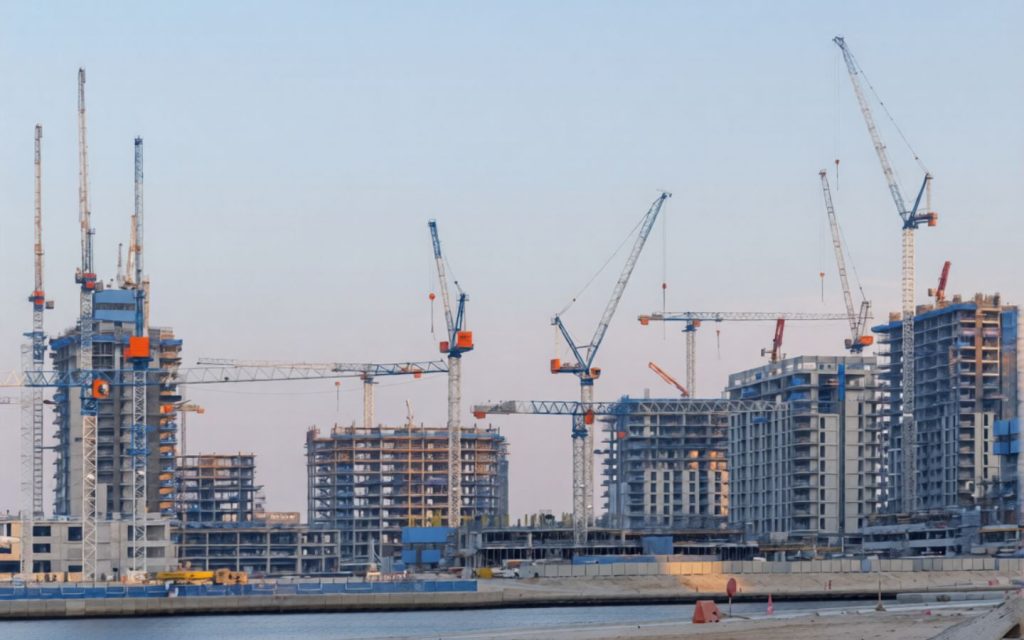 Multiple residential buildings under construction