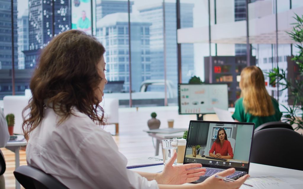 An agent talking to its foreign client through a video call