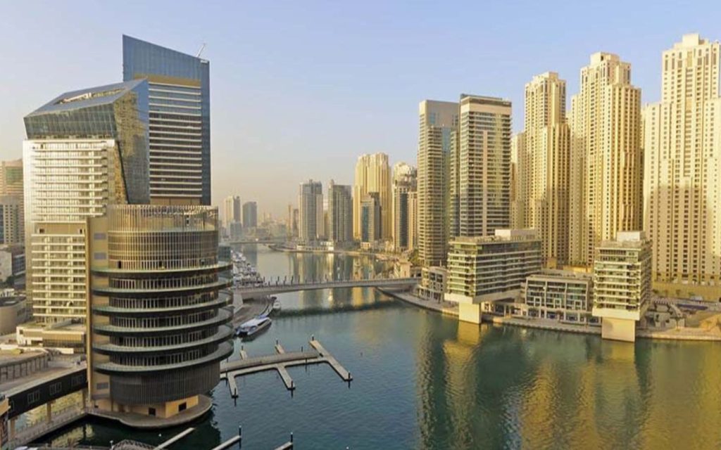 Buildings situated near Dubai’s musical fountain 