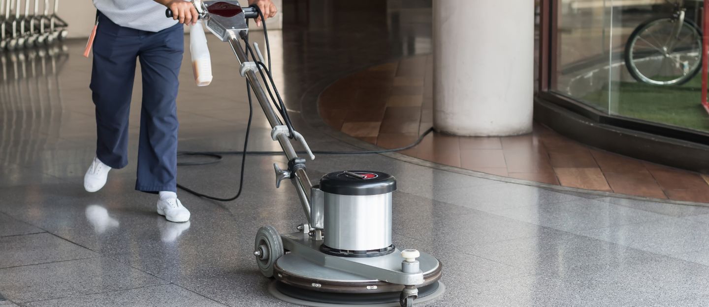 an employe working in a marble floor polishing company in Abu Dhabi