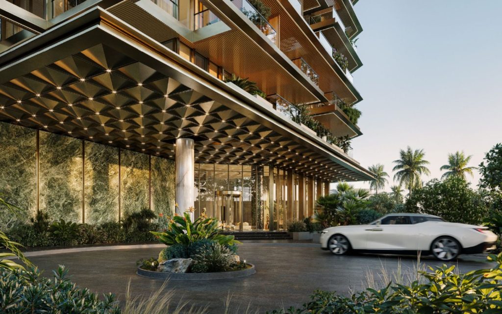 Exterior view of Cheval Residences with a car parked outside.
