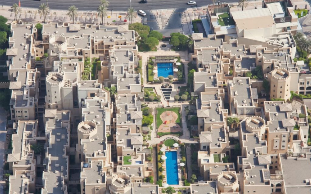 Aerial view of an urban community in Dubai