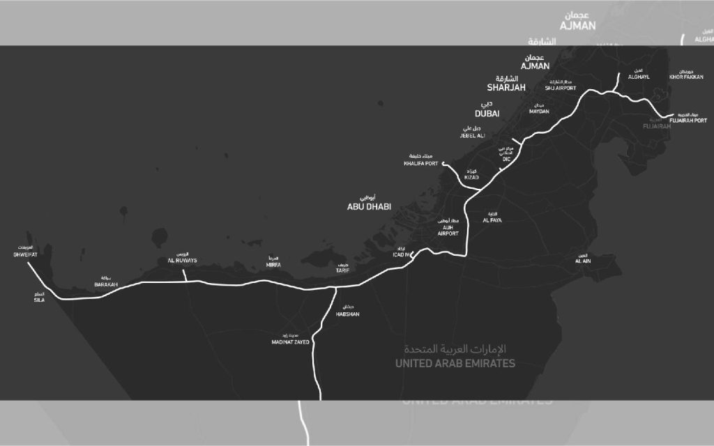 Map of Etihad UAE rail transport system
