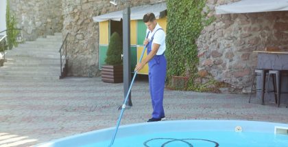 Employee from one of the swimming pool cleaning companies in RAK at work